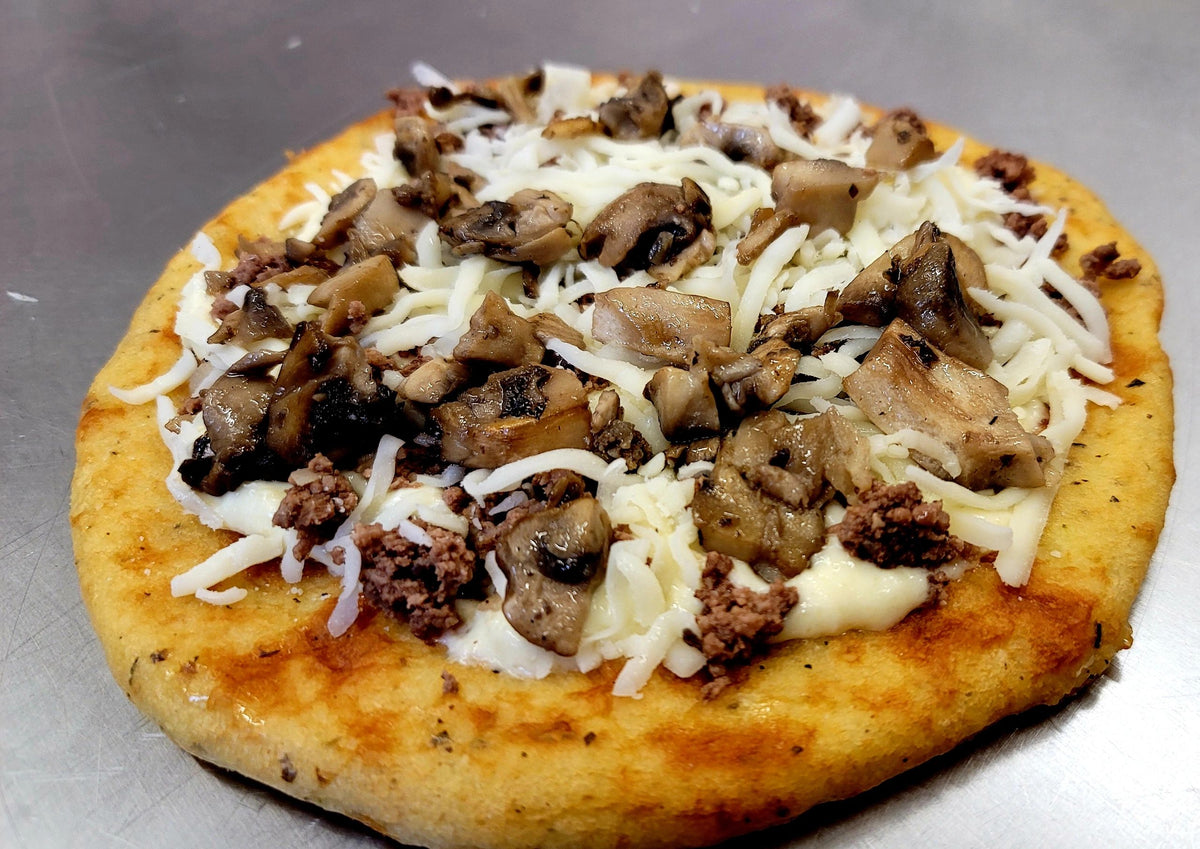 Keto-approved Burger & Mushroom Pizza (white sauce) perfect for maintaining a healthy lifestyle