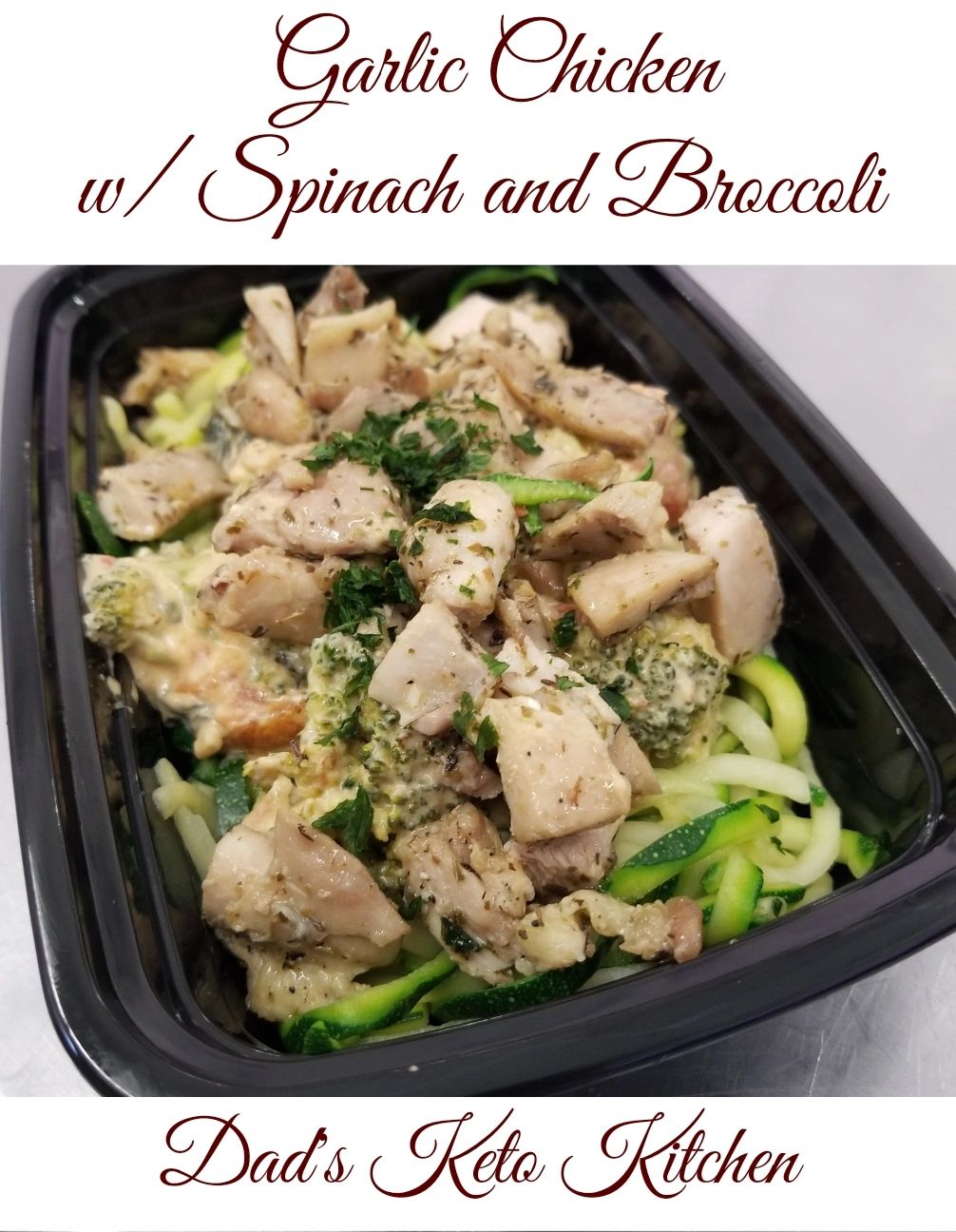 Premium gluten-free and low-carb Garlic Chicken w/Broccoli & Spinach, perfect for any occasion