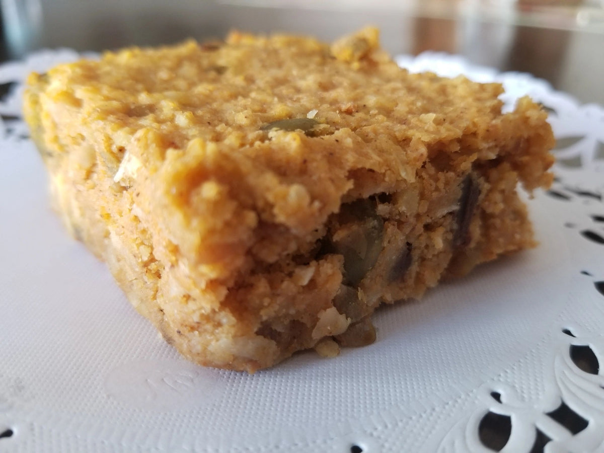 Delicious keto-friendly Pumpkin Coconut Chocolate Chip Bar, low-carb and gluten-free