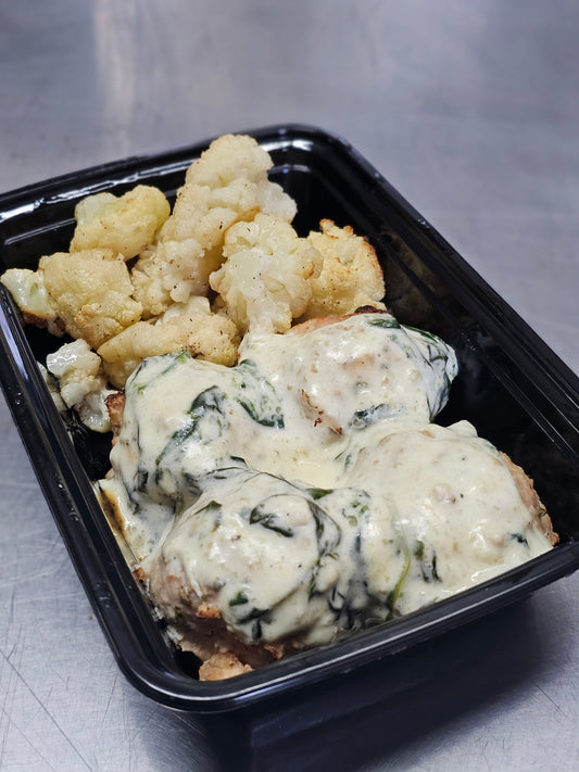 Chicken Ricotta Meatballs in Spinach Alfredo Sauce (Net Carbs: 8g)