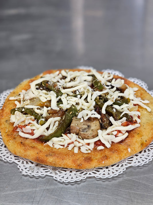 Mushroom Onion Green Pepper Pizza (vegetarian) (Net Carbs: 12g)